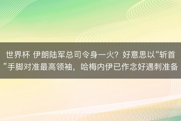 世界杯 伊朗陆军总司令身一火？好意思以“斩首”手脚对准最高领袖，哈梅内伊已作念好遇刺准备