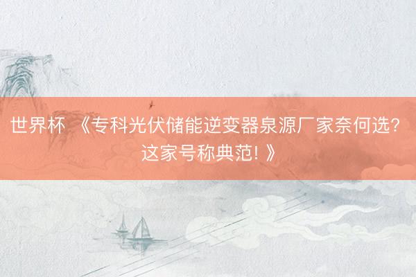 世界杯 《专科光伏储能逆变器泉源厂家奈何选? 这家号称典范! 》
